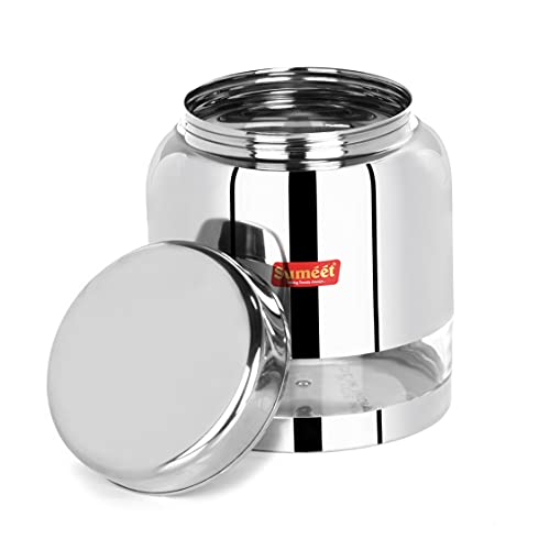 Sumeet Stainless Steel Circular See Through / Transparent Storage Container, 1Pc, 2 Ltr, 14.2cm Dia, Silver