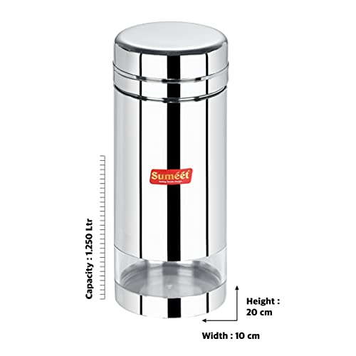 Sumeet Stainless Steel Circular See Through / Transparent Container, Set of 2Pc, 1 Ltr each, 10cm Dia, Silver