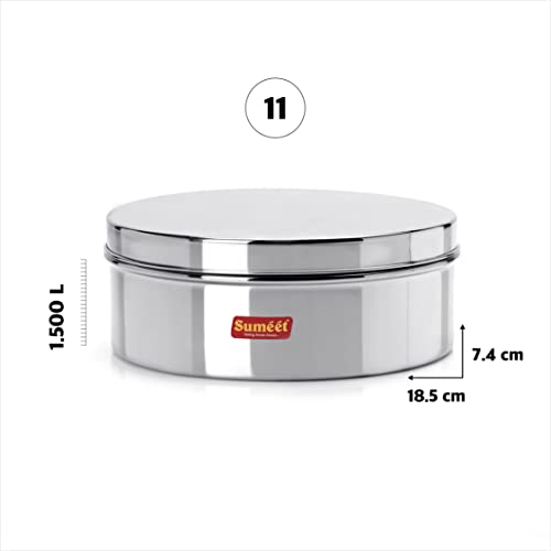 Sumeet Stainless Steel Flat Canister/Puri Dabba/Storage Container (1.5Ltr) (18.5cm)