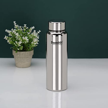 Sumeet Stainless Steel Jointless Akhand Leak-Proof Water Bottle / Fridge Bottle - 800ML Pack of 1, Silver