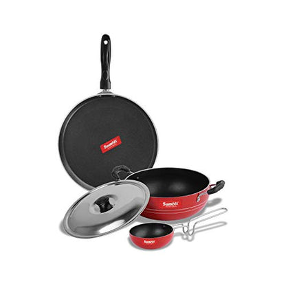 Sumeet 2.6mm Thick Non-Stick Harkin Combo Set (Dosa Tawa – 26.5cm Dia + Kadhai with Lid – 1.5Ltr Capacity- 20cm Dia + Tadka Pan – 10cm Dia)