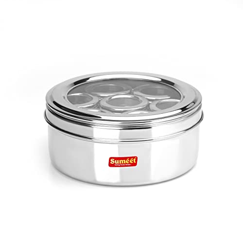 Sumeet 9 in 1 Stainless Steel Airtight Multi Masala Box/Organiser with See through Lid