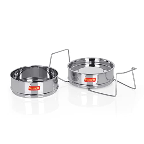 Sumeet Stainless Steel Flat Stackable Container/Separator with Lid and Lifter Suitable for 2 LTR Outer Lid Cooker