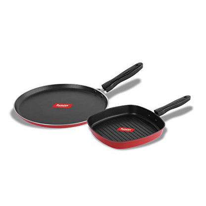 Sumeet 2.6mm Thick Non-Stick Berry Cookware Set (Dosa Tawa – 26.5cm Dia + Grill Pan – 1.1Ltr Capacity – 22cm Dia)