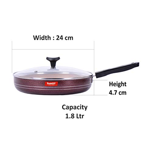 Sumeet Nonstick Granite Finish Fry Pan with Tempered Glass Lid -1.8 LTR Capacity - 24cm Dia