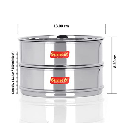 Sumeet Stainless Steel Flat Stackable Container/Separator with Lid Suitable for 2 LTR Inner & Outer Lid Cooker