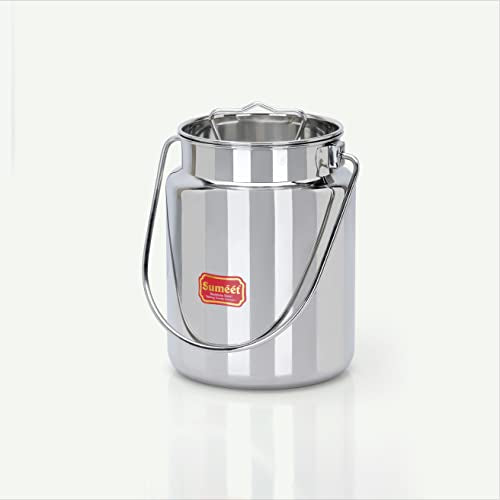 Sumeet Stainless Steel Akhand - Jointless Milk Can/Oil Can/Milk Barni/Oil Pot with Lid, 4000ML Capacity, 16Cm Dia, Silver