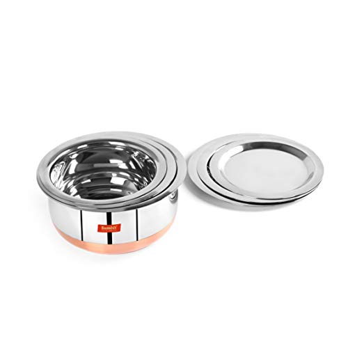 Sumeet Stainless Steel Copper Bottom Belly Shape 3 Pc Tope / Cookware/ Pot Set with Lid 1.1Ltr, 1.4Ltr, 1.75Ltr (Silver)