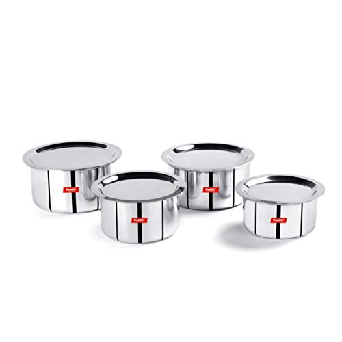 Sumeet 3mm Induction Bottom Aluminium Tope with Stainless Steel Lid - Set of 4 Pcs, (1.5Ltr, 2Ltr, 2.5Ltr, 3Ltr)