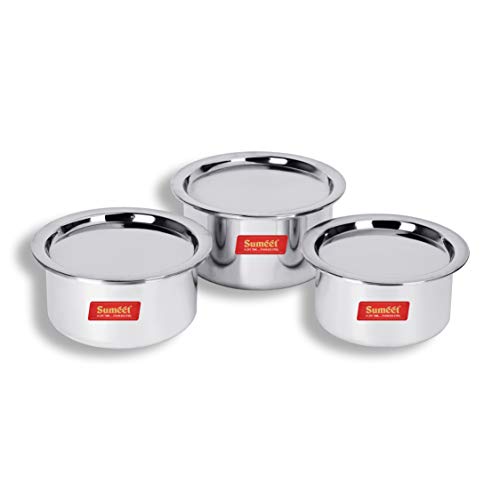 Sumeet 3mm Thick Aluminium Tope Set of 3 Pc with S.S. Lid (No. 9 to 11) Capacity 700ml to 1.4 LTR