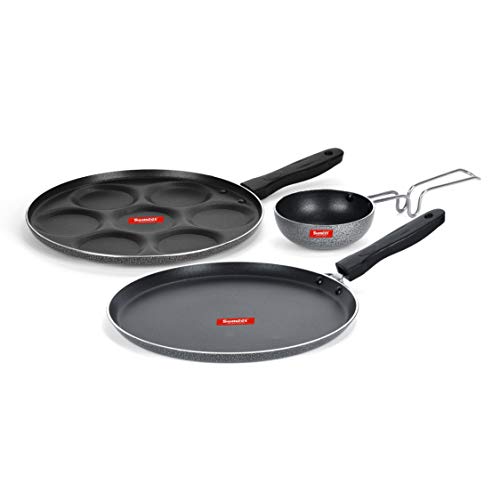 Sumeet NonStick Grisa Cookware Set (Dosa Tawa - 26.5Cm Dia + Multi Snack Maker - 7 Cavity - 26.5Cm Dia + Waghariya/Tadka pan - 190Ml - 10Cm Dia)