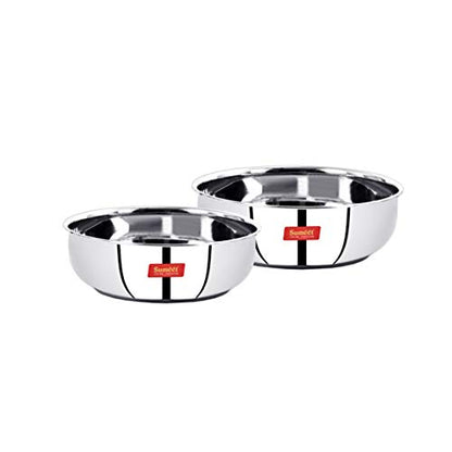 Sumeet Stainless Steel Induction Bottom (Encapsulated Bottom) Induction & Gas Stove Friendly Tasra Set of 2