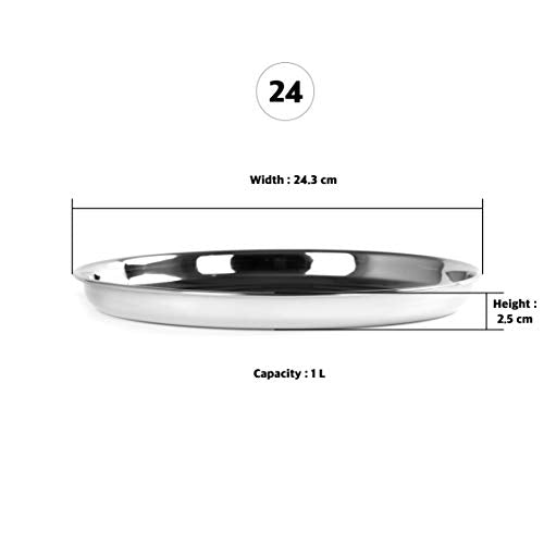 Sumeet Stainless Steel Heavy Gauge Deep Wall Snack Plates with Mirror Finish 24.3cm Dia - Set of 4pc