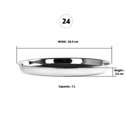 Sumeet Stainless Steel Heavy Gauge Deep Wall Snack Plates with Mirror Finish 24.3cm Dia - Set of 4pc