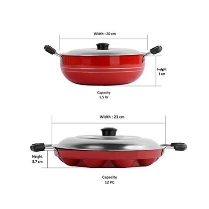 Sumeet 2.6mm Thick Non-Stick Get Ready Cookware Set (Kadhai with Lid – 1.5Ltr Capacity- 20cm Dia + Grill Appam Patra with Lid – 23cm Dia)