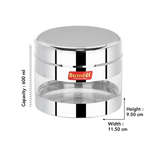 Sumeet Stainless Steel Circular See Through/Transparent Container, Set of 6Pc, 600 Mleach, 11.5cm Dia - Silver