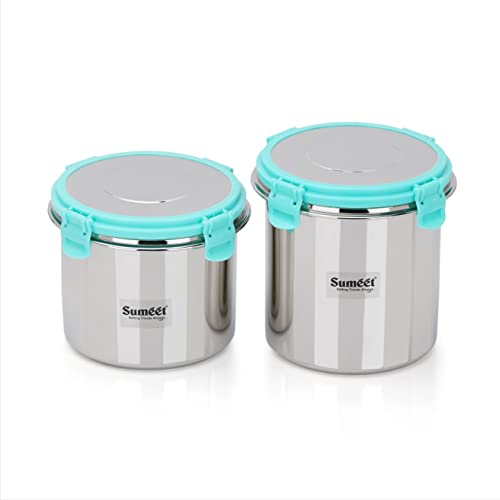 Sumeet Airtight & Leak Proof Steelexo Stainless Steel Storage Container with Lid Pack of 2Pc (1100ML &1300ML) - Silver