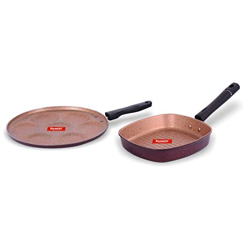 Sumeet Nonstick Granite Finish 2Pcs Zinger cookware Set (Grill Pan 22cm Dia + Multi Snack Maker - 7 Cavity - 26.5cm Dia)