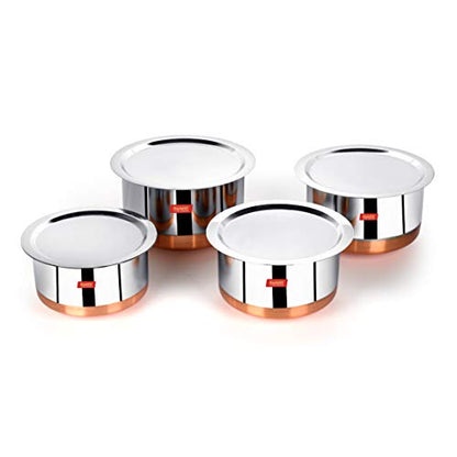 Sumeet Stainless Steel Copper Bottom 4Pc Big Size Tope Set with Lid (3.850L, 4.70L, 5.7Ltr, 6.7Ltr)