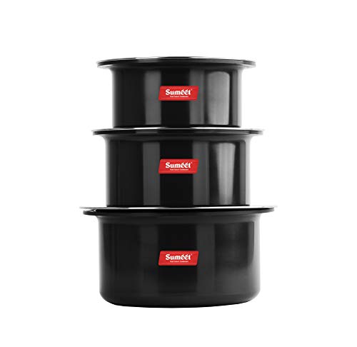Sumeet 3mm Thick Hard Anodised Tope Set of 3 Pc with S.S. Lid Size No. 12 (1.8 LTR), Size No. 13 (2.3 LTR), Size No.14 (2.9 LTR)