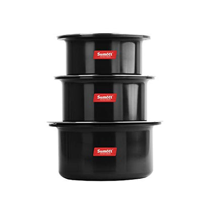 Sumeet 3mm Thick Hard Anodised Tope Set of 3 Pc with S.S. Lid Size No. 12 (1.8 LTR), Size No. 13 (2.3 LTR), Size No.14 (2.9 LTR)