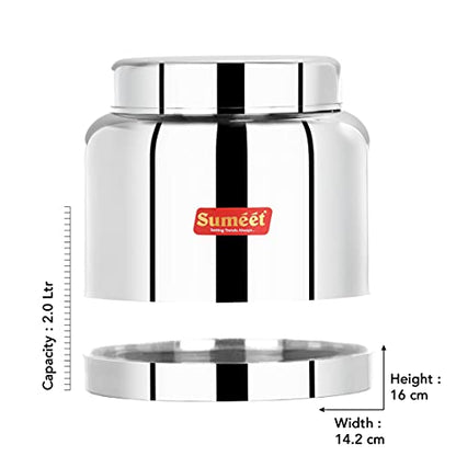 Sumeet Stainless Steel Circular See Through / Transparent Storage Container, Set of 3Pc, 2 Ltr each, 14.2cm Dia, Silver