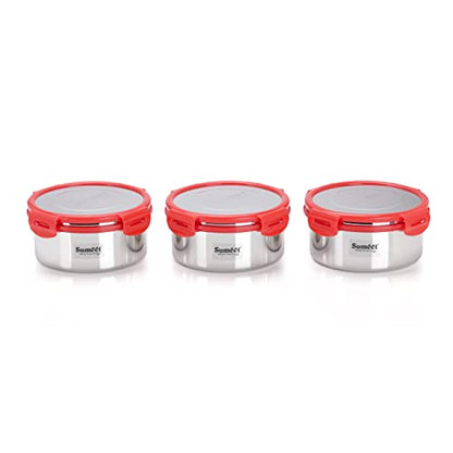 Sumeet Airtight & Leak Proof Steelexo S.S. Container/Lunch Box with Stainless Steel Lid Set Pack of 3Pcs (750ML, 13CM) - Silver