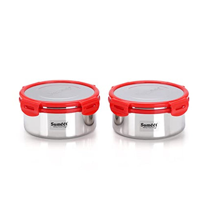 Sumeet Airtight & Leak Proof Steelexo S.S. Container/Lunch Box with Stainless Steel Lid Set Pack of 2Pcs (750ML, 13CM) - Silver