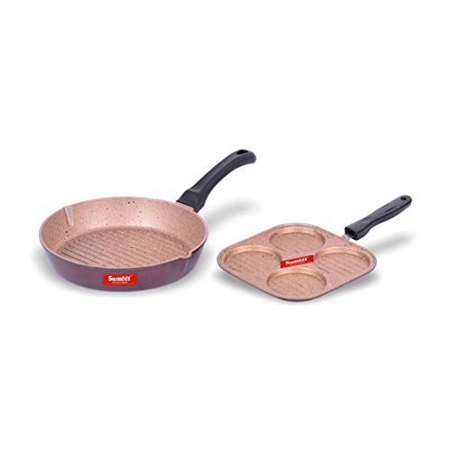 Sumeet Nonstick Granite Finish Unicorn 2Pc Combo Set (Mini Multi Snack Maker - 4 Cavity - 19.5cm Dia + Round Grill Pan 25.5cm Dia)