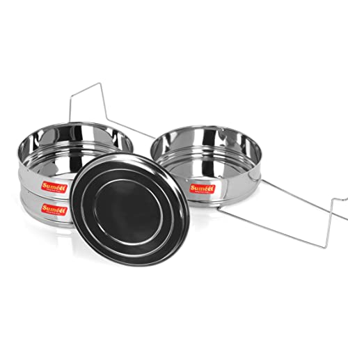 Sumeet Stainless Steel Flat Stackable Container/Separator with Lid and Lifter Suitable for 7.5 LTR Outer Lid Cooker