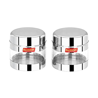 Sumeet Stainless Steel Circular See Through/Transparent Container, Set of 2Pc, 300 Ml Each, 8.5cm Dia - Silver