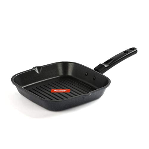 Sumeet Non Induction Base Non Stick Aluminium Grill Pan, 24cm, Black