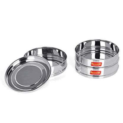 Sumeet Stainless Steel Flat Stackable Container/Separator with Lid Suitable for 5 LTR & 5.5 LTR Inner & Outer Lid Cooker