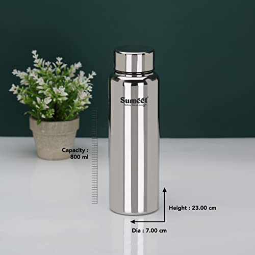 Sumeet Stainless Steel Jointless Akhand Leak-Proof Water Bottle / Fridge Bottle - 800ML Pack of 2, Silver