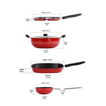 Sumeet Ruz 2.6 mm Thick Non-Stick Cookware Set (Mini Multi Snack Maker 19.5 cm Dia, Kadhai with Lid 1.5 Ltr Capacity and 20 cm Dia, Grill Pan 1.1 Ltr Capacity and 22 cm Dia, Grill Pan 1.1 Ltr)