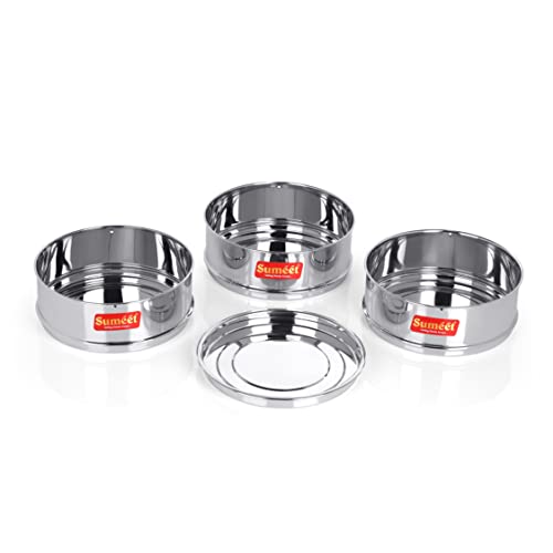 Sumeet Stainless Steel Deep + Flat Stackable Container/Separator with Lid Suitable for 8 LTR Inner Lid Cooker