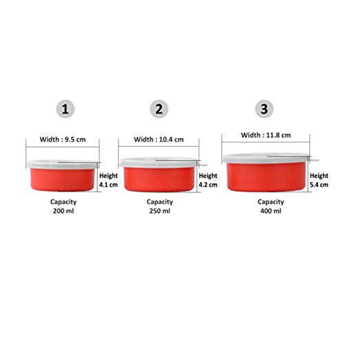 Sumeet Microwave Safe Stainless Steel + Plastic Coated Containers Set of 1-3 (200ml, 250ml, 400ml)