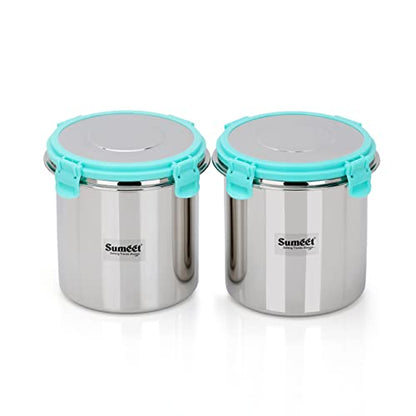 Sumeet Airtight & Leak Proof Steelexo Stainless Steel Storage Container with Lid Pack of 2Pc (1300ML) - Silver