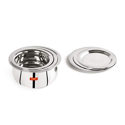 Sumeet Stainless Steel Belly Shape 3 Pc Tope / Cookware/ Pot Set with Lid 380ML, 500ML, 780ML, (Silver)