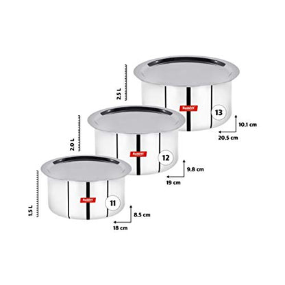 Sumeet 3mm Induction Bottom Aluminium Tope with Stainless Steel Lid - Set of 3 Pcs, (1.5Ltr, 2Ltr, 2.5Ltr)