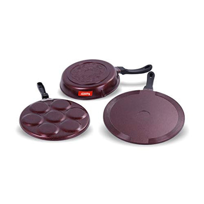 Sumeet Nonstick Granite Finish PRIVA Cookware Set (Multi Snack Maker - 7 Cavity - 26.5cm Dia + Tawa 30.5cm Dia + Round Grill Pan 25.5cm Dia)