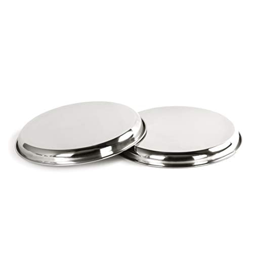 Sumeet Stainless Steel Heavy Gauge Deep Wall Snack Plates with Mirror Finish 24.3cm Dia - Set of 2pc