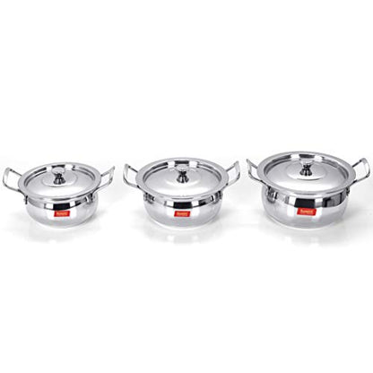 Sumeet Stainless Steel Handi Set With Lid (1.1, 1.3, 1.8 Liters) Silver