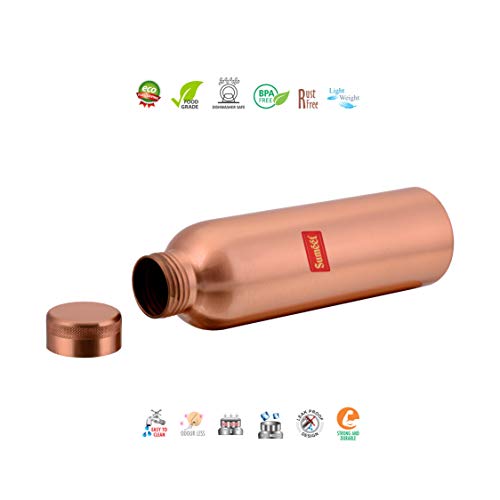 Sumeet Pure Copper, Anti-Microbial, Air Tight, Leak Proof, Joint Free Healthy Water Bottle – 1 Litre