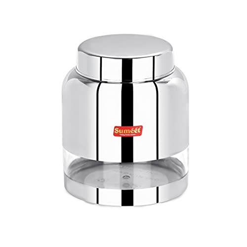 Sumeet Stainless Steel Circular See Through / Transparent Storage Container, 1Pc, 1.5 Ltr, 12.9cm Dia, Silver