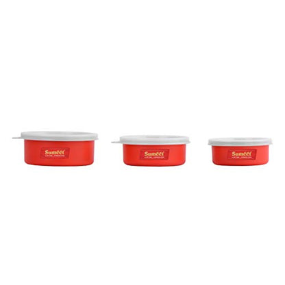 Sumeet Microwave Safe Stainless Steel + Plastic Coated Containers Set of 1-3 (200ml, 250ml, 400ml)