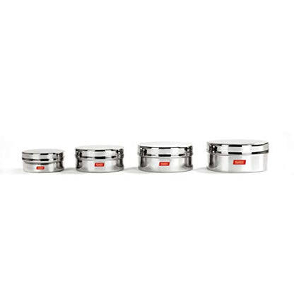 Sumeet Stainless Steel Flat Canisters/Puri Dabba/Storage Containers Set of 4Pcs (240ML, 400ML, 550ML, 800ML)