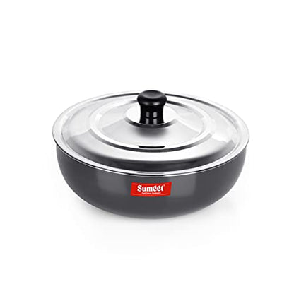 Sumeet 3mm Hard Anodized Deep Tasla with Stainless Steel Lid Size No. - 11 (20cm Dia. 1.8L Capacity)