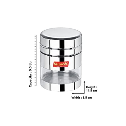 Sumeet Stainless Steel Circular See Through/Transparent Container, Set of 6Pc, 500 Ml Each, 8.5cm Dia, Silver