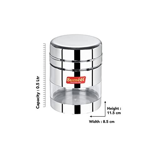 Sumeet Stainless Steel Circular See Through/Transparent Container, Set of 2Pc, 500 Ml Each, 8.5cm Dia, Silver